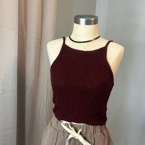 Women's Burgundy Ribbed Knit Tank Top